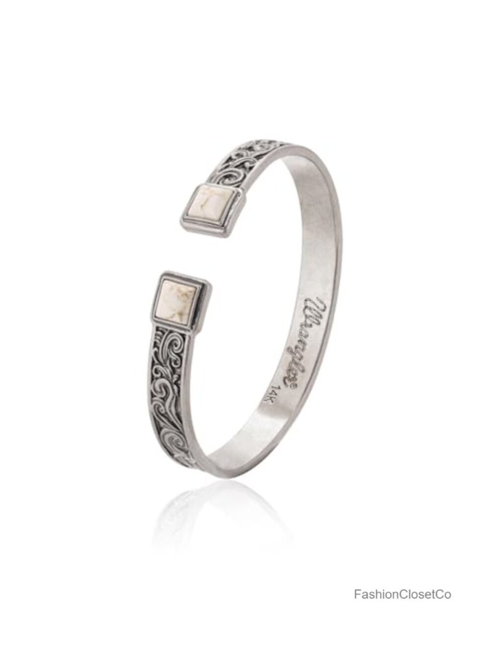 Western Silver Plated Floral Carved Adjustable Open Cuff Bracelet